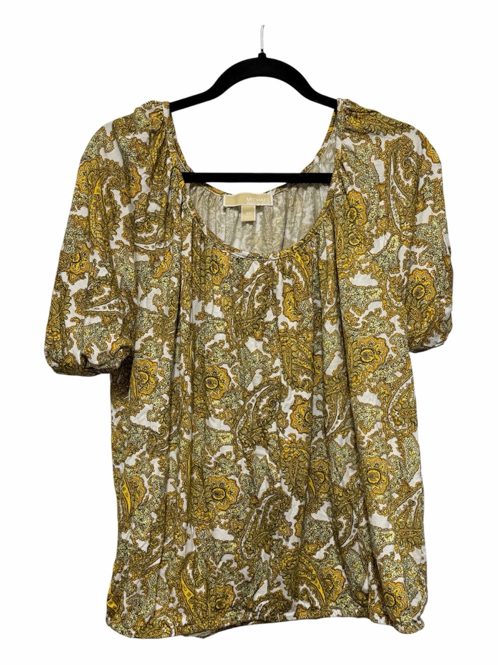 Michael Kors Yellow Paisley Scoop-Neck Blouse 2X
